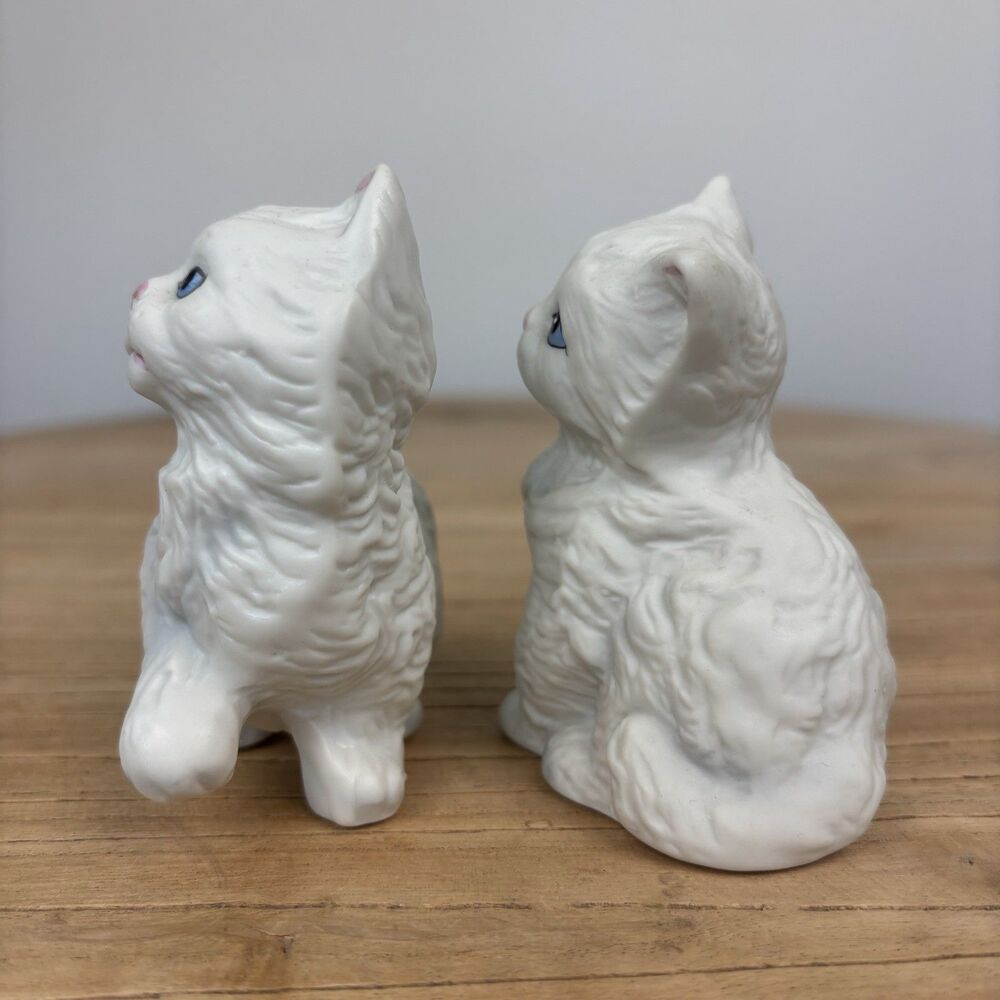 Vintage Homco White Kitten Cat Figurines Pair Porcelain Blue Eyes Granny Cottage - Picture 7 of 15
